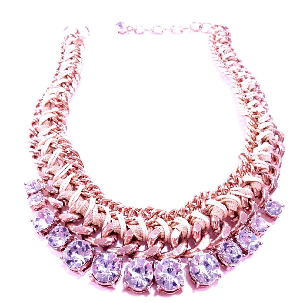 Ann Taylor LOFT Braided Gold Link Gemstone Fan Statement Necklace NWT 44.50 - Picture 5 of 7